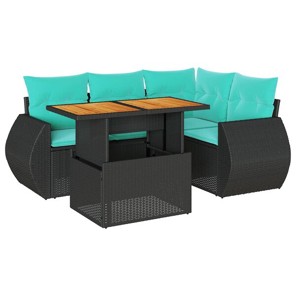 vidaXL Set Divani da Giardino 5 pz con Cuscini in Polyrattan Nero