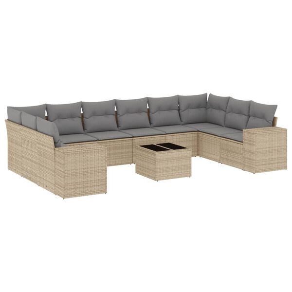 vidaXL Set Divani da Giardino 11 pz con Cuscini Beige in Polyrattan