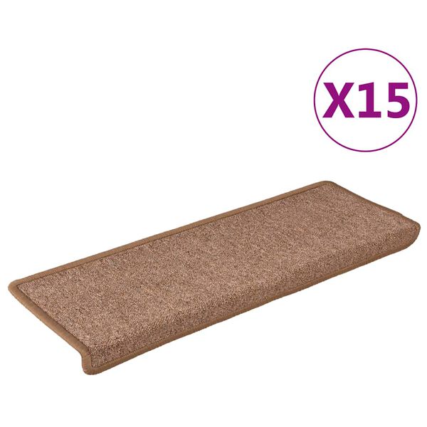 vidaXL Tappetini per scale 15 pz 65x21x4 cm Marrone Bordo rettangolare