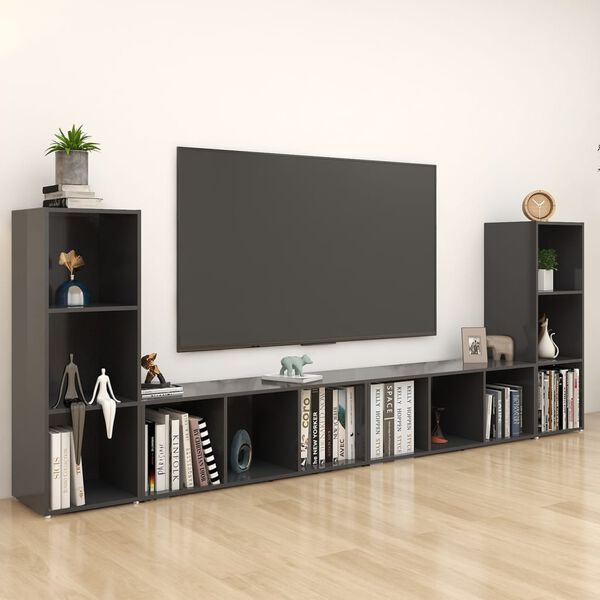 vidaXL Mobili TV 4 pz Grigi 107x35x37 cm in Legno Multistrato
