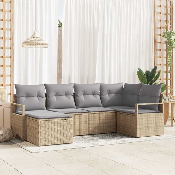 vidaXL Set di divani 6 pcs Beige e Grigio Chiaro polyrattan