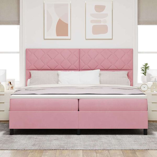 vidaXL Letto a Sorgente LED con materasso Rosa 200 x 200 cm Tessuto
