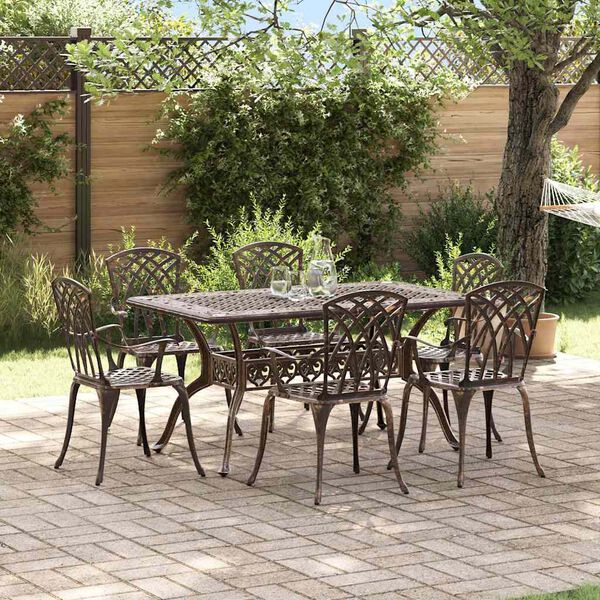vidaXL Set da Pranzo per Giardino 7 pcs Bronzo Alluminio
