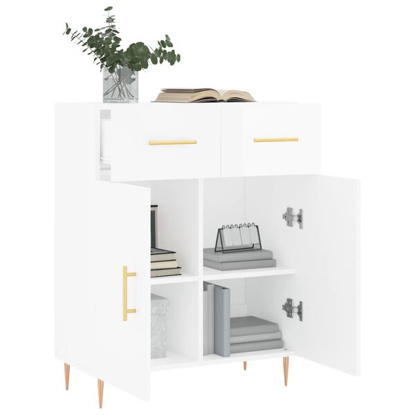 vidaXL Credenza 69,5x34x90 cm in Legno Multistrato Bianco Lucido