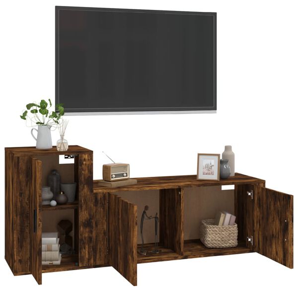 vidaXL Set Mobili Porta TV 2 pz Rovere Fumo in Legno Multistrato