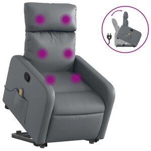 vidaXL Poltrona Alzapersona Reclinabile Massaggio Grigio Similpelle