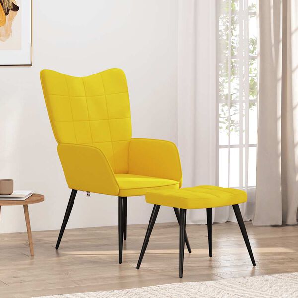 vidaXL Sedia Relax con Sgabello Giallo Senape in Tessuto