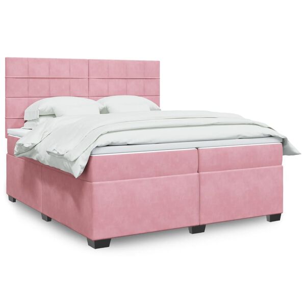 vidaXL Giroletto a Molle con Materasso Rosa 200x200 cm in Velluto