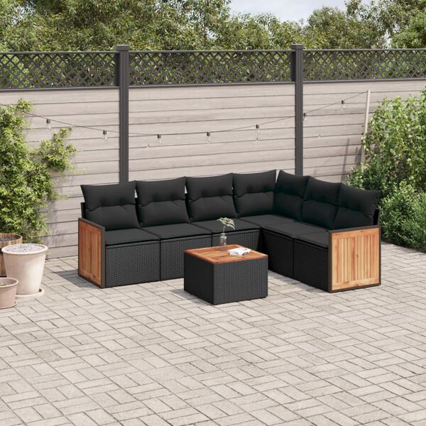 vidaXL Set Divani da Giardino con Cuscini 7pz Nero Polyrattan