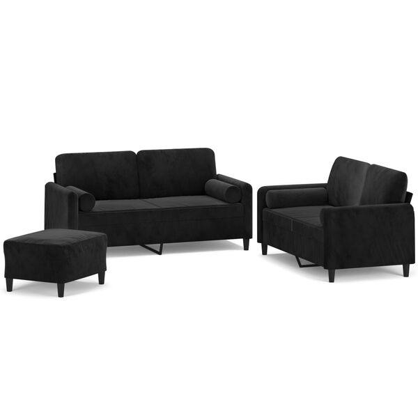 vidaXL Set di Divani 3 pz con Cuscini Decorativi Nero in Velluto