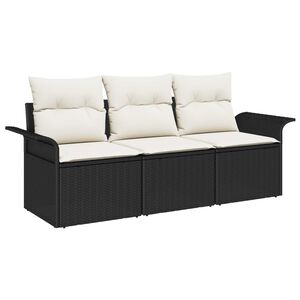 vidaXL Set di divani con cuscino 3 pcs Nero polyrattan