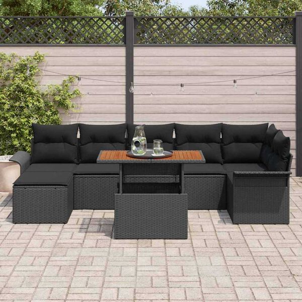 vidaXL Set Divano da Giardino con archiviazione 8 pcs Nero Poly Rattan