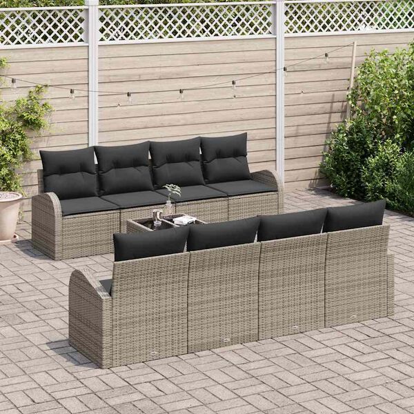 vidaXL Set Divano da Giardino con cuscino 9 pcs Grigio polyrattan