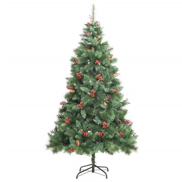 vidaXL Albero Natale Artificiale Incernierato con Pigne e Bacche 210cm