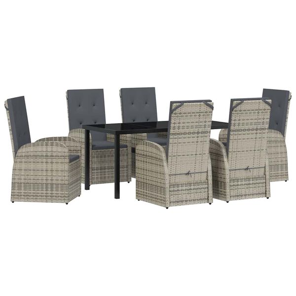 vidaXL Set da Pranzo per Giardino con cuscino 7 pcs Grigio polyrattan
