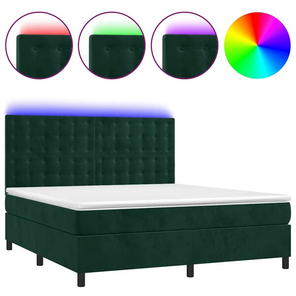 vidaXL Letto a Molle con Materasso e LED Verde Scuro 160x200cm Velluto