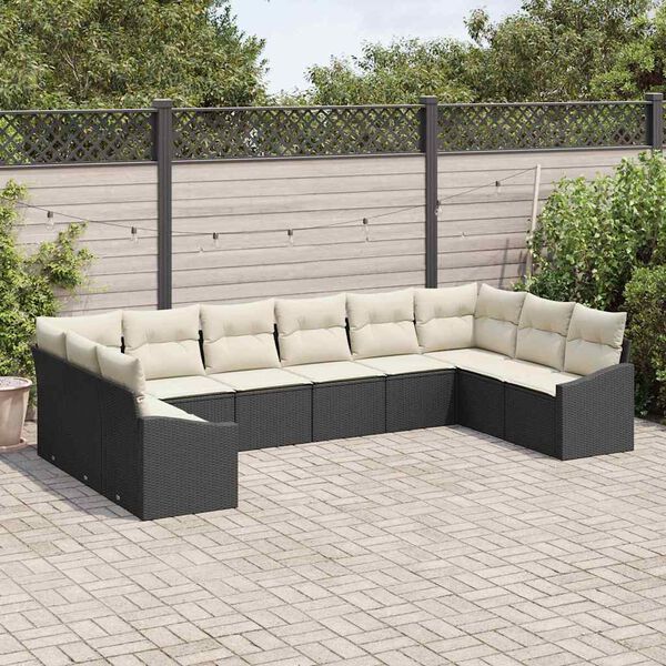 vidaXL Set Divano da Giardino 10 pcs Nero e Crema polyrattan