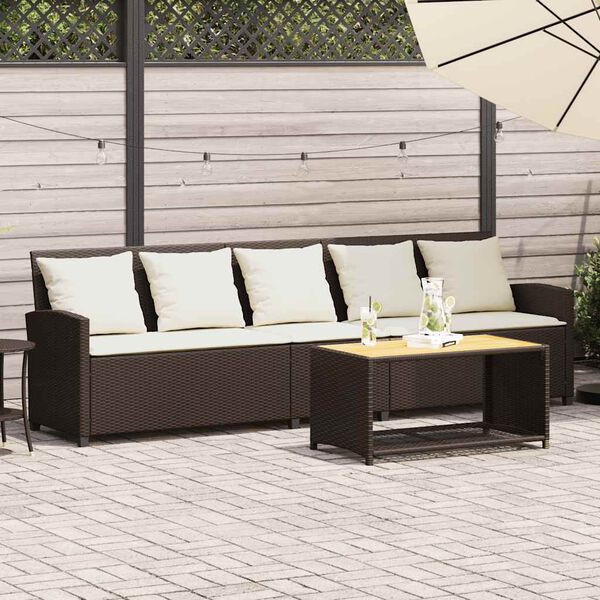 vidaXL Divano da Giardino a 5 Posti con Cuscini in Polyrattan Marrone