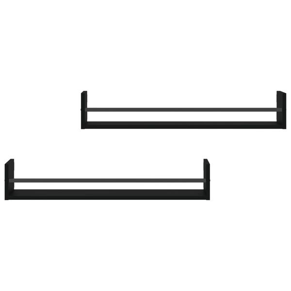 vidaXL Mensole da Parete con Aste 2 pz Nere 80x16x14 cm