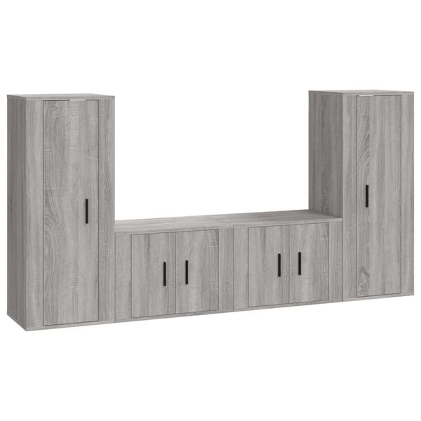 vidaXL Set di Mobili Porta TV 4 pz Grigio Sonoma in Legno Multistrato