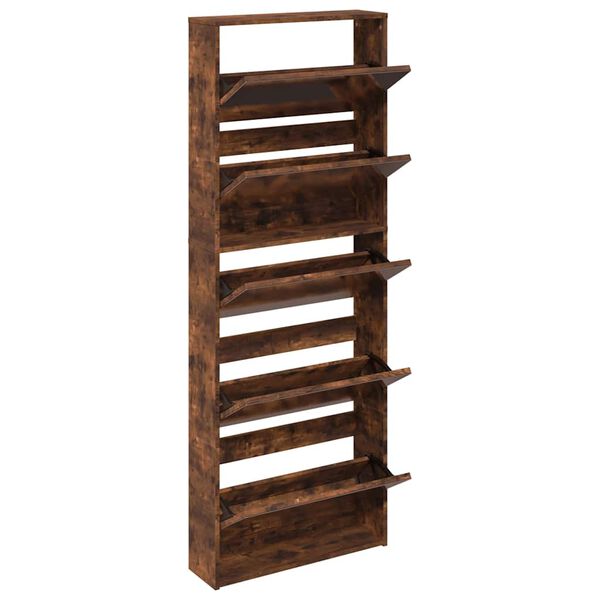vidaXL Scarpiera con Specchio a 5 Livelli Rovere Fumo 63x17x169,5 cm