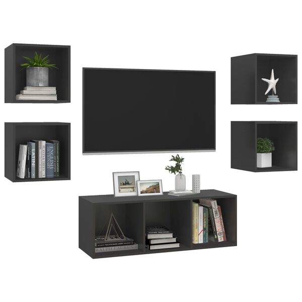 vidaXL Set Mobili TV 5 pz Grigio in Legno Multistrato
