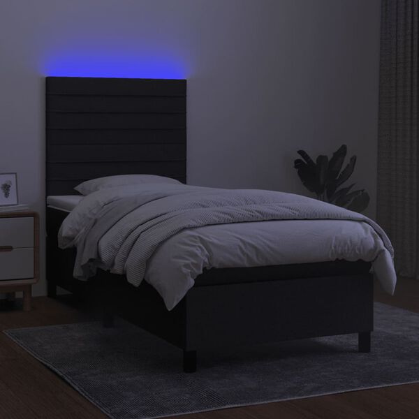 vidaXL Letto a Molle con Materasso e LED Nero 90x200 cm in Tessuto