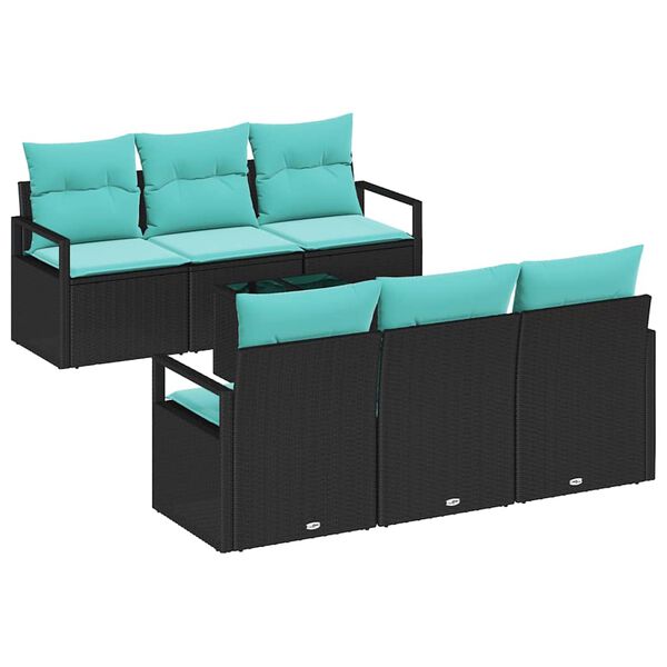vidaXL Set di divani con cuscino 7 pcs Nero e Turchese polyrattan