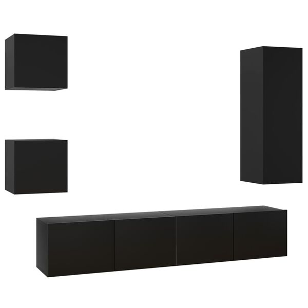 vidaXL Set di Mobili Porta TV 5 pz Nero in Legno Multistrato