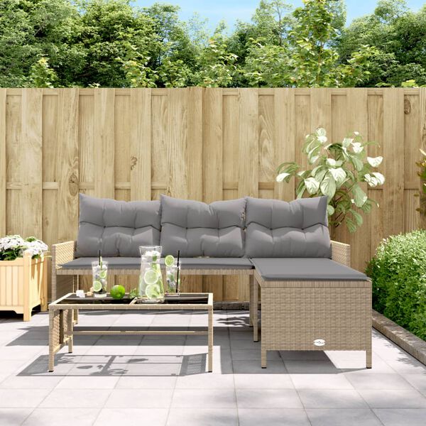 vidaXL Divano Giardino con Tavolo e Cuscini a L Beige Misto Polyrattan
