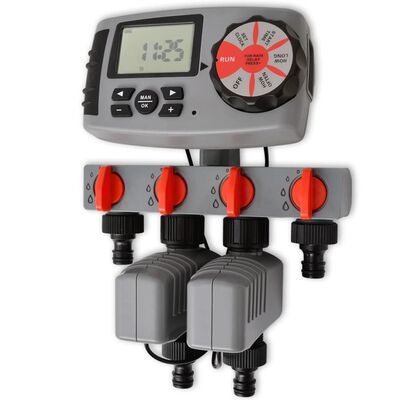 vidaXL Timer Automatico Irrigazione a 4 Vie e Sensore di Umidità 3V