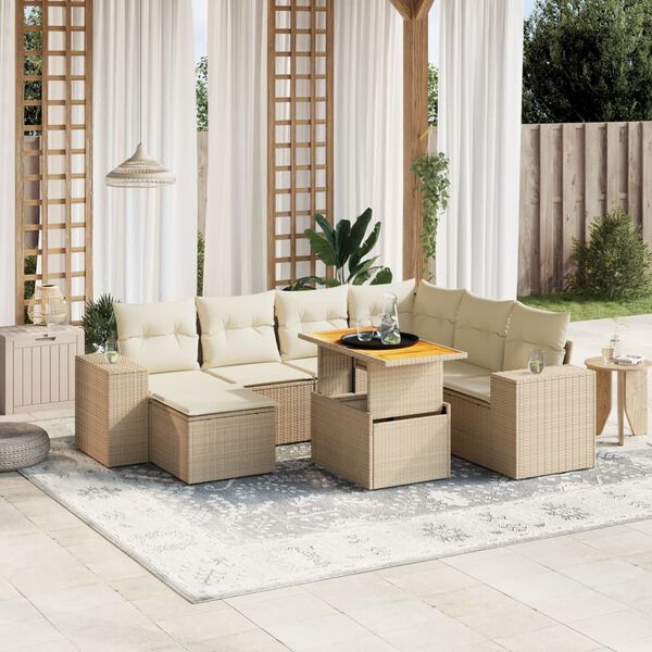 vidaXL Set Divano da Giardino 8 pz con Cuscini Beige in Polyrattan