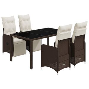 vidaXL Set Bistr&ograve; da Giardino 5 pz con Cuscini in Polyrattan Marrone