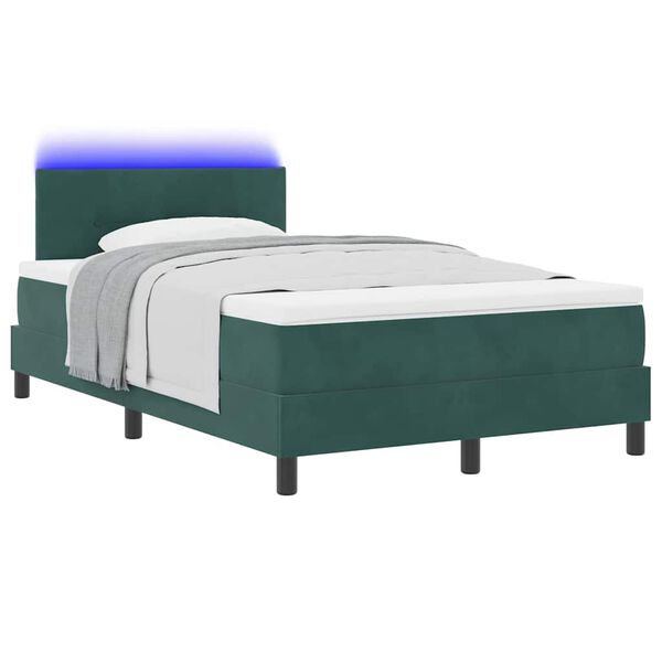 vidaXL Letto a Sorgente LED con led Verde Scuro 120 x 200 cm Velluto