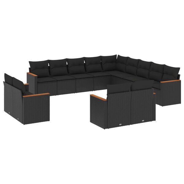 vidaXL Set Divani da Giardino 13pz con Cuscini Nero in Polyrattan