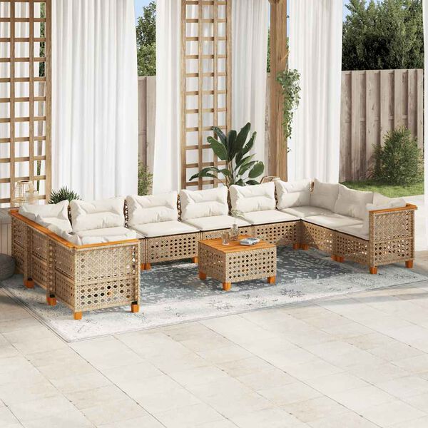 vidaXL Set Divani da Giardino 11 pz con Cuscini Beige in Polyrattan