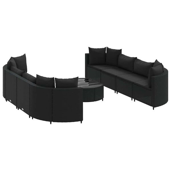 vidaXL Set Divani da Giardino 9 pz con Cuscini Nero in Polyrattan
