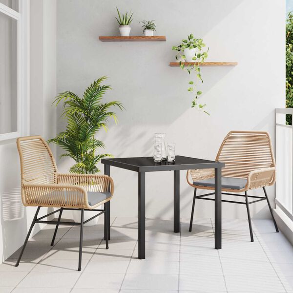 vidaXL Set da Pranzo per Giardino con cuscino 3 pcs Marrone polyrattan