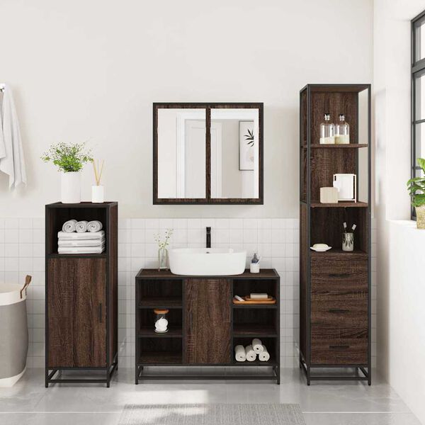 vidaXL Set Mobili da Bagno 3 pz Rovere Marrone in Legno Multistrato
