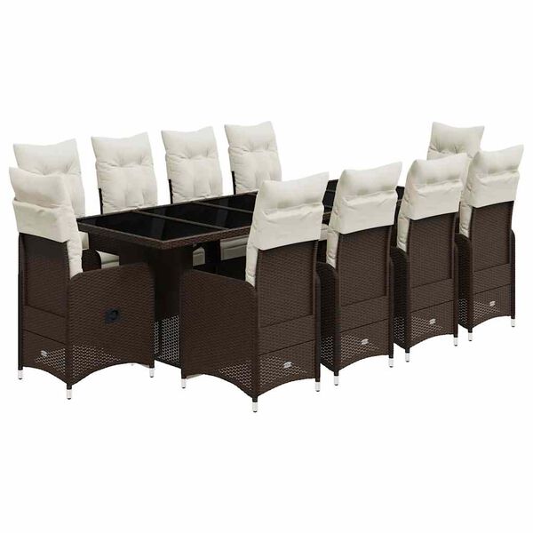 vidaXL Set Bistr&ograve; da Giardino 11 pz con Cuscini in Polyrattan Marrone