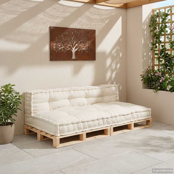 vidaXL Cuscino per Divano Pallet 2 pcs Crema 120 x 80 x 38 cm Tessuto