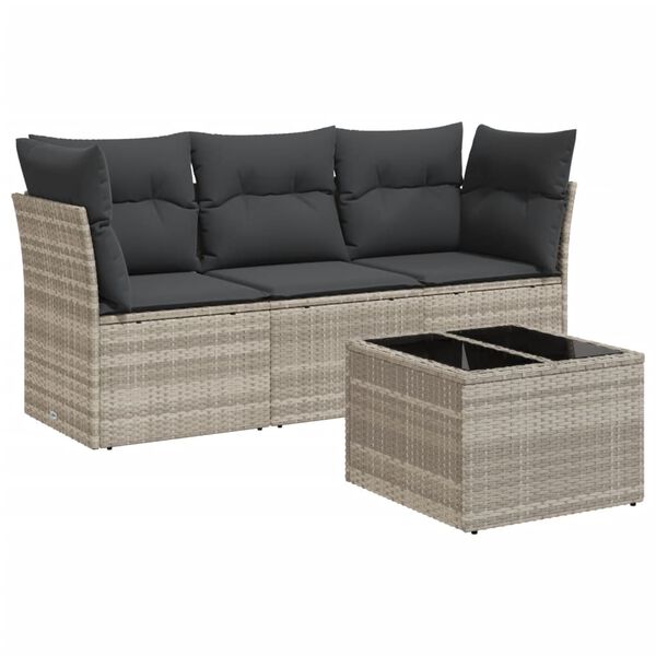 vidaXL Set Divano da Giardino 4pz con Cuscini Grigio Chiaro Polyrattan