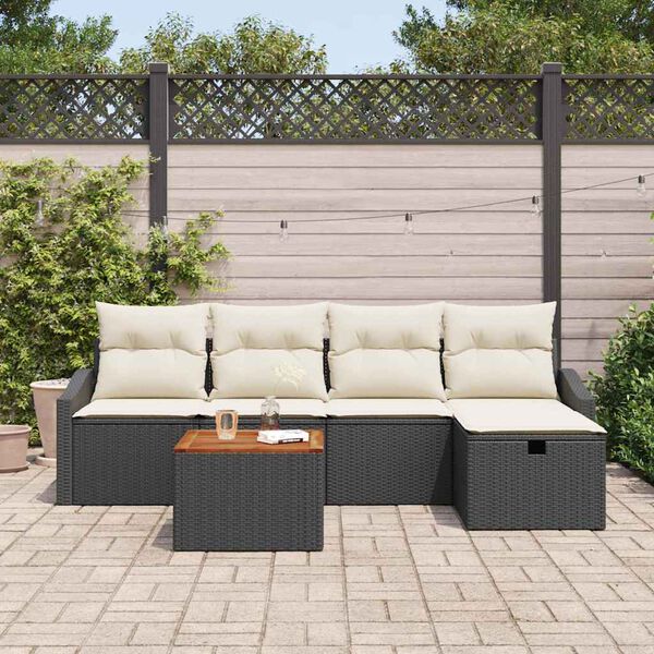 vidaXL Set Divano da Giardino con cuscino 6 pcs Nero Poly Rattan