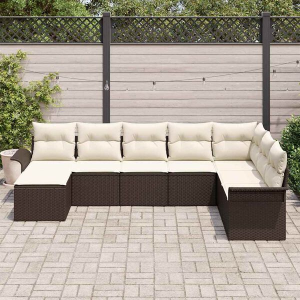 vidaXL Set Divano da Giardino con cuscino 8 pcs Marrone Poly Rattan
