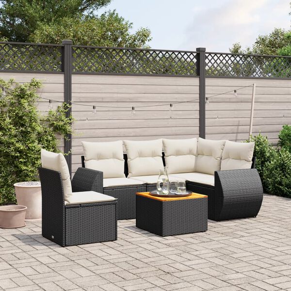 vidaXL Set Divano da Giardino 6 pz con Cuscini Nero in Polyrattan