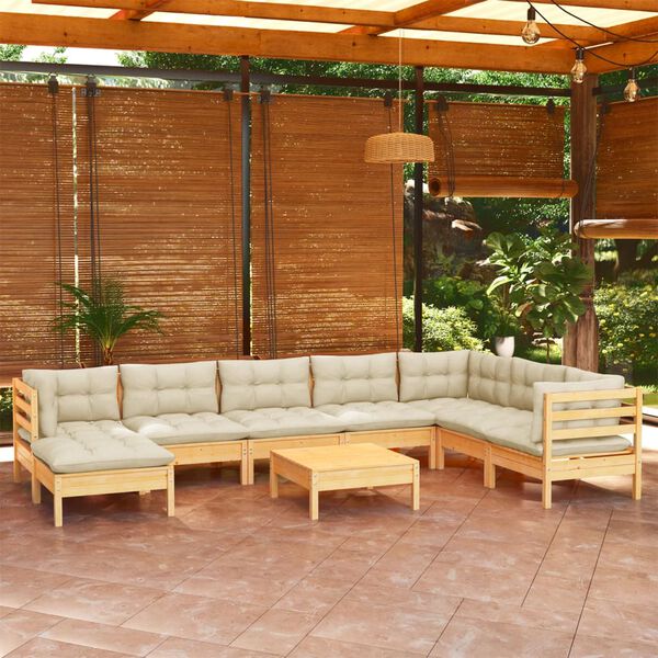 vidaXL Set Divani da Giardino 9 pz con Cuscini Crema in Massello di Pino