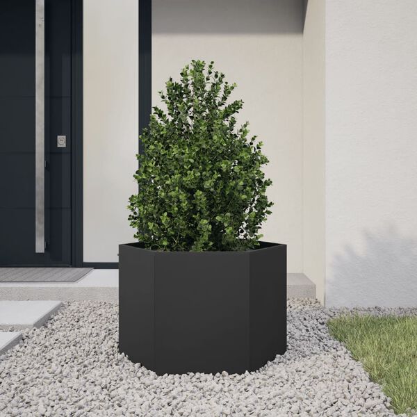 vidaXL Fioriera da Giardino Nera Esagono 69x60x45 cm in Acciaio