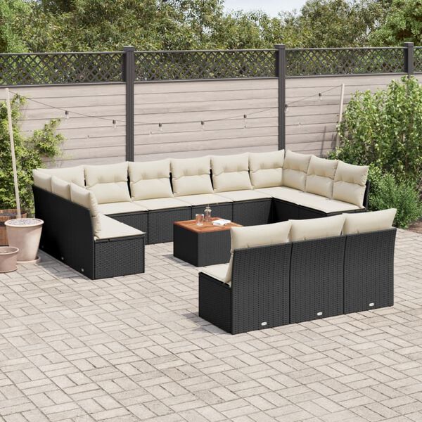 vidaXL Set Divani da Giardino 14pz con Cuscini in Polyrattan Nero