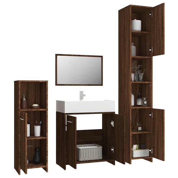 vidaXL Set Mobili da Bagno 4 pz Rovere Marrone in Legno Multistrato