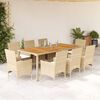 vidaXL Set Pranzo da Giardino 9 pz con Cuscini Beige Polyrattan Acacia